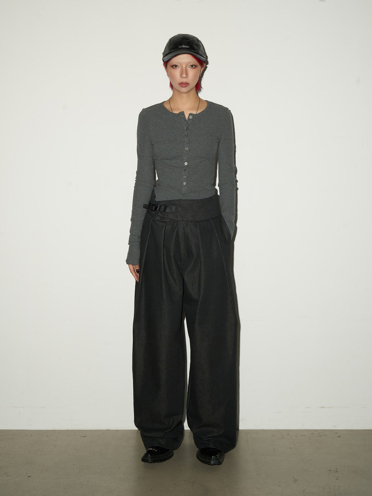 Buckle Design Wide Leg Trousers
