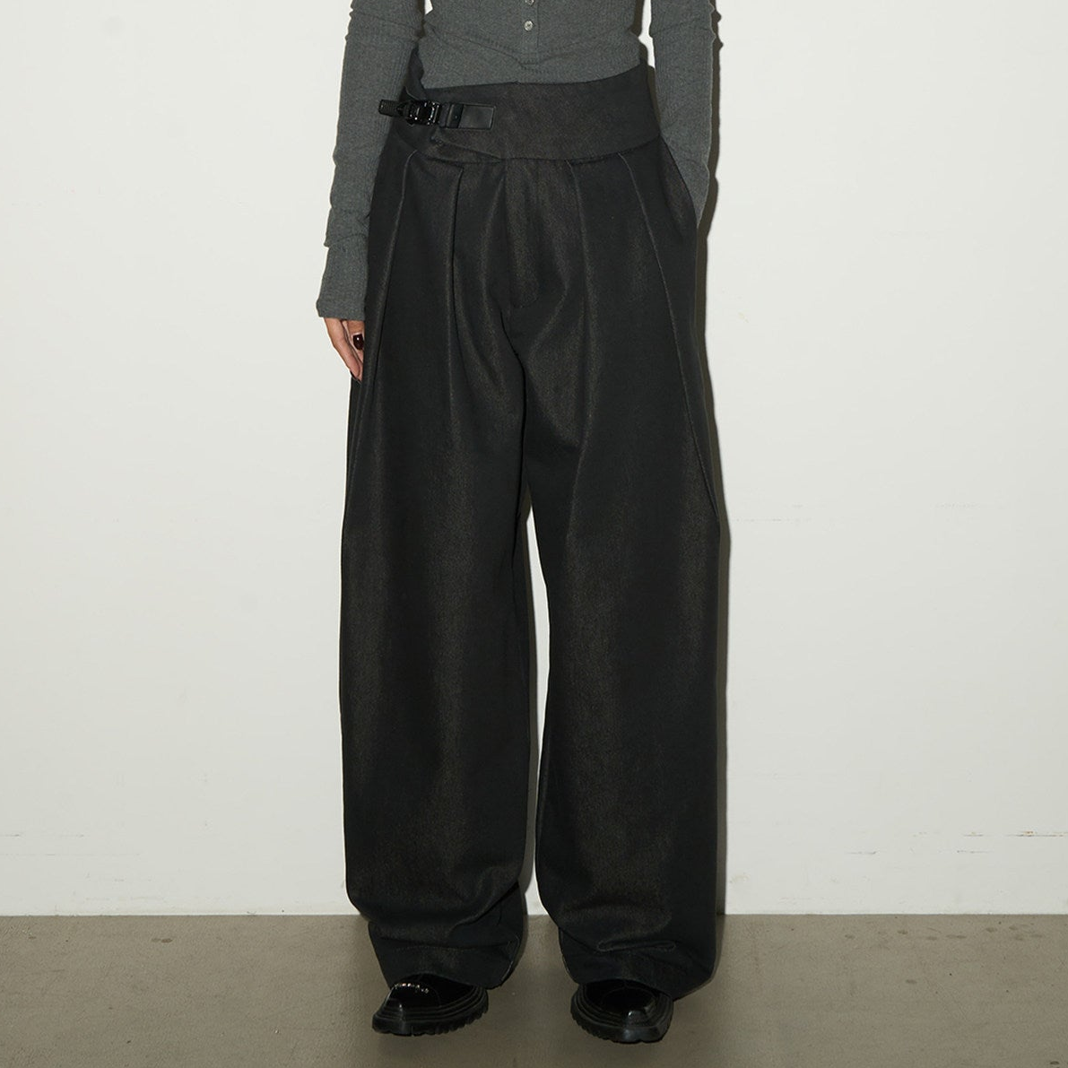 Buckle Design Wide Leg Trousers