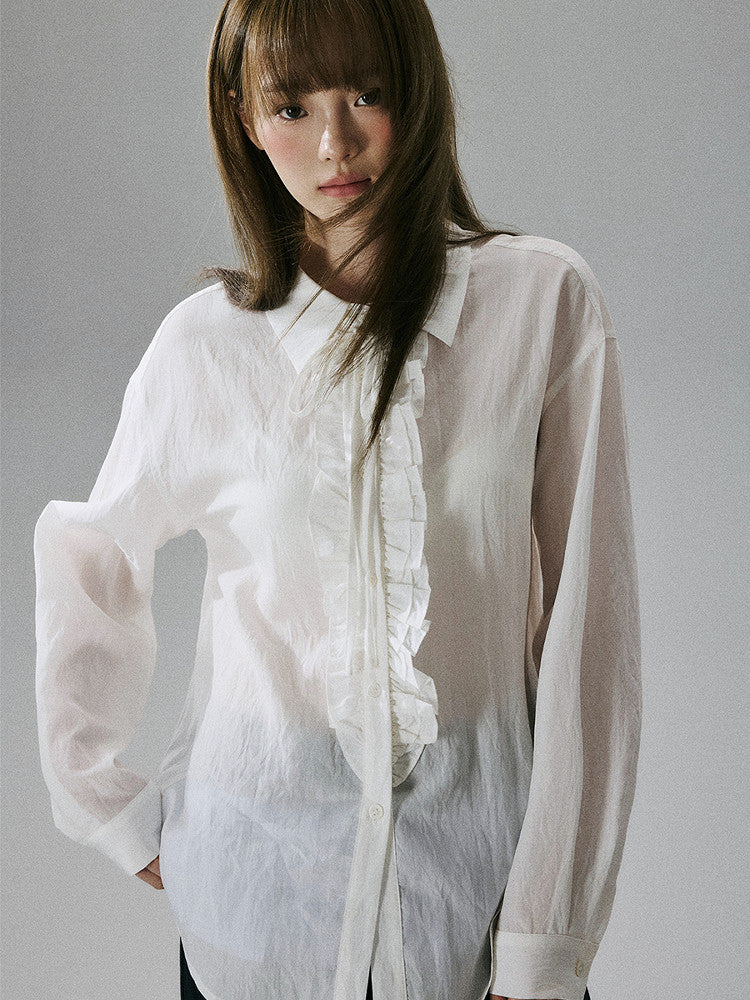 Wrinkled Lyocell Asymmetrical Bow Strap Sunscreen Long Sleeve Shirt