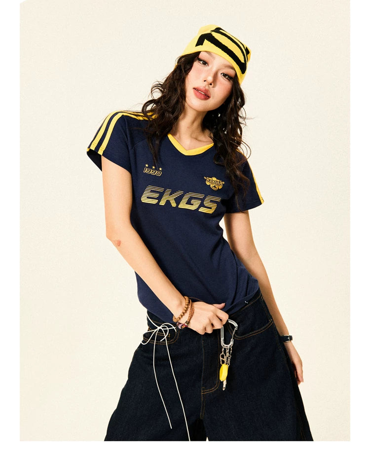 Stripe Letter Print Short Sleeve T-Shirt & Short Pants Setup