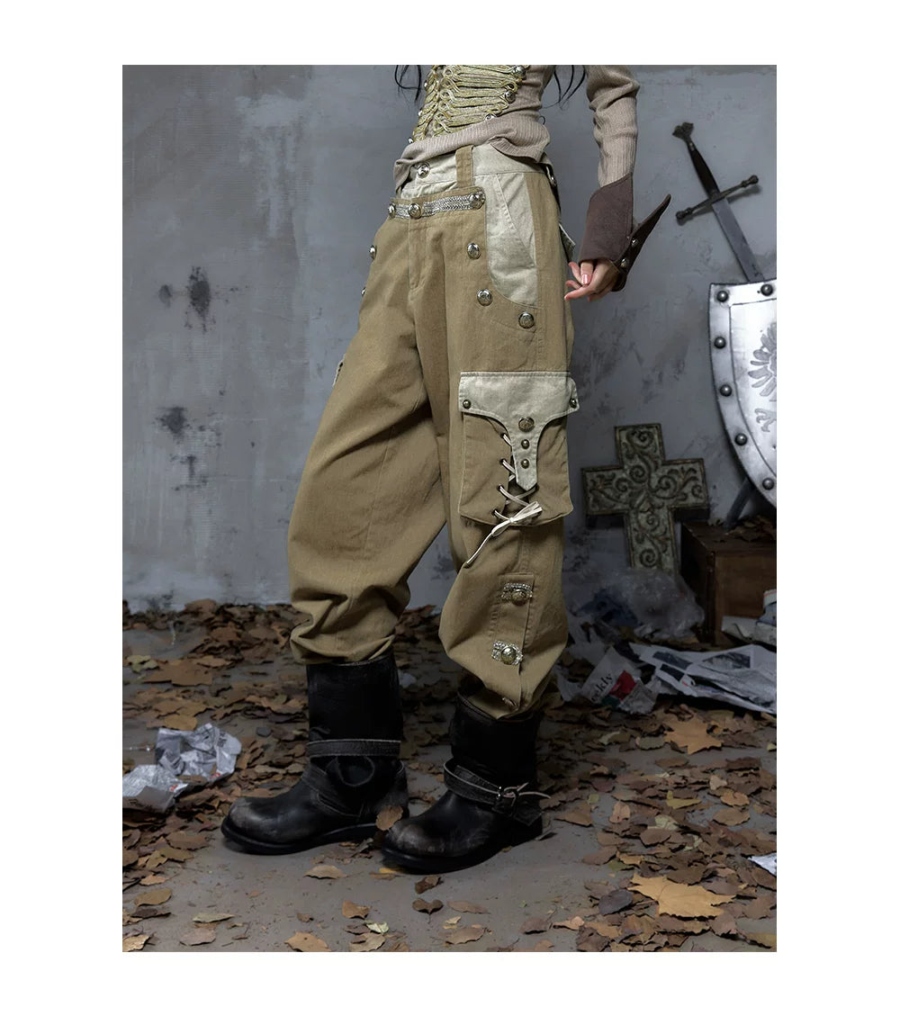 Panel Design Multi-Pocket Tapered Pants