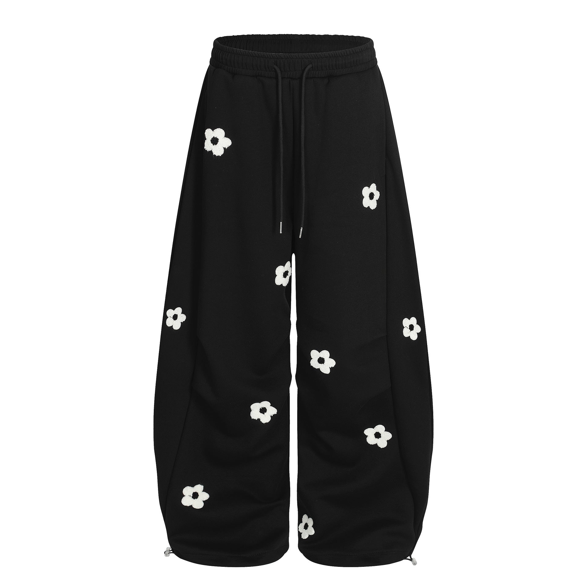 Flower Print Drawstring Wide Leg Sweatpants