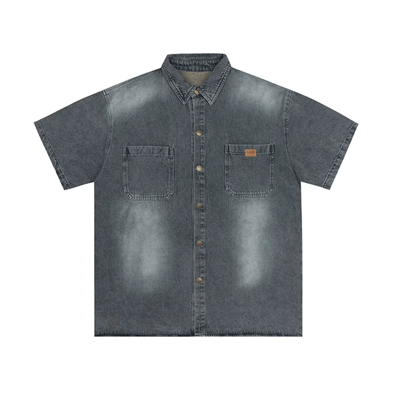 Washed Oversize Denim Short Sleeve Shirt
