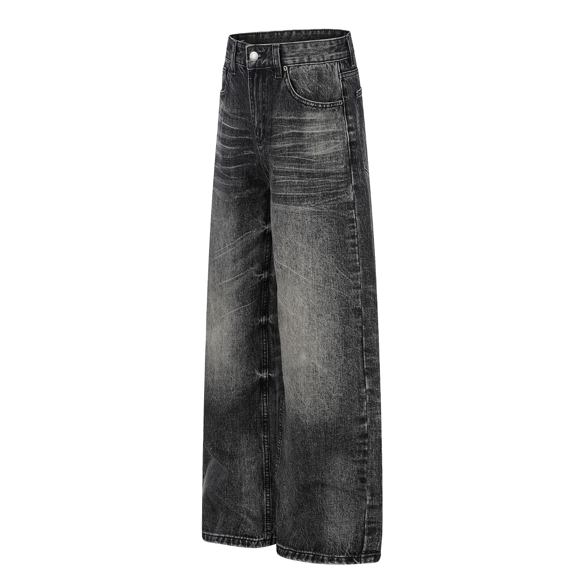 Washed Whisker Wide Leg Denim Jeans