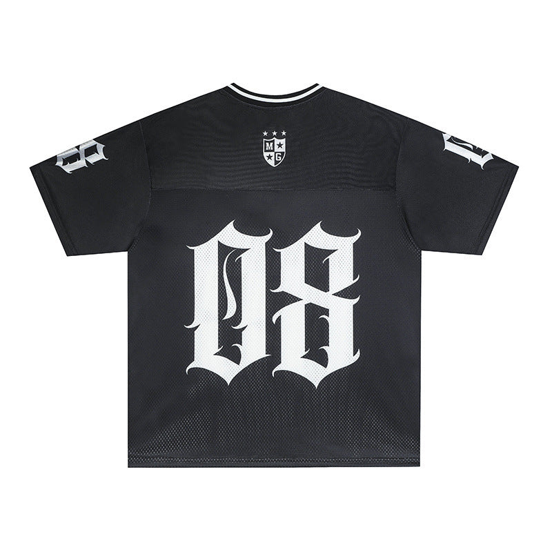 Satin Racing Print V-Neck Oversize Short Sleeve T-Shirt