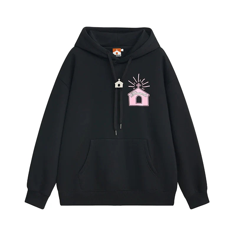 Felpa oversize con cappuccio e stampa grafica sul retro di un angelo