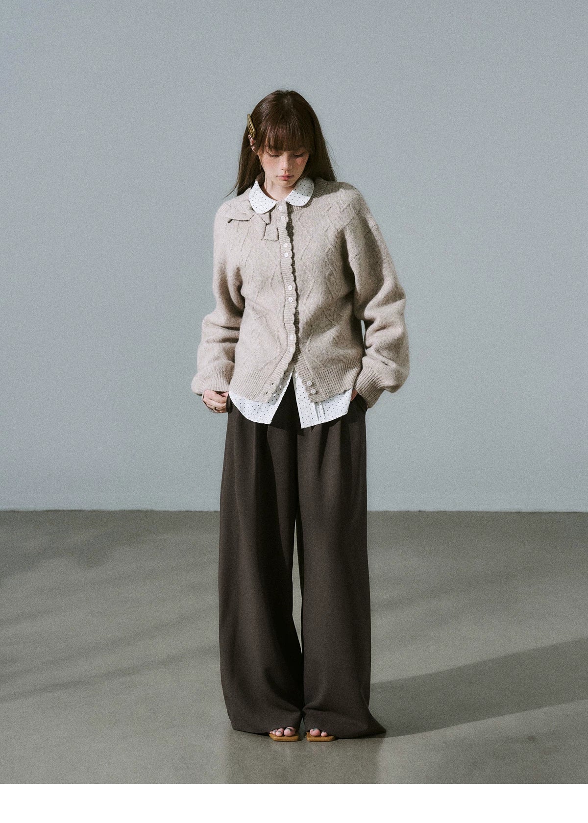 Moonlight Silhouette Bow Detail Wool Knit Cardigan
