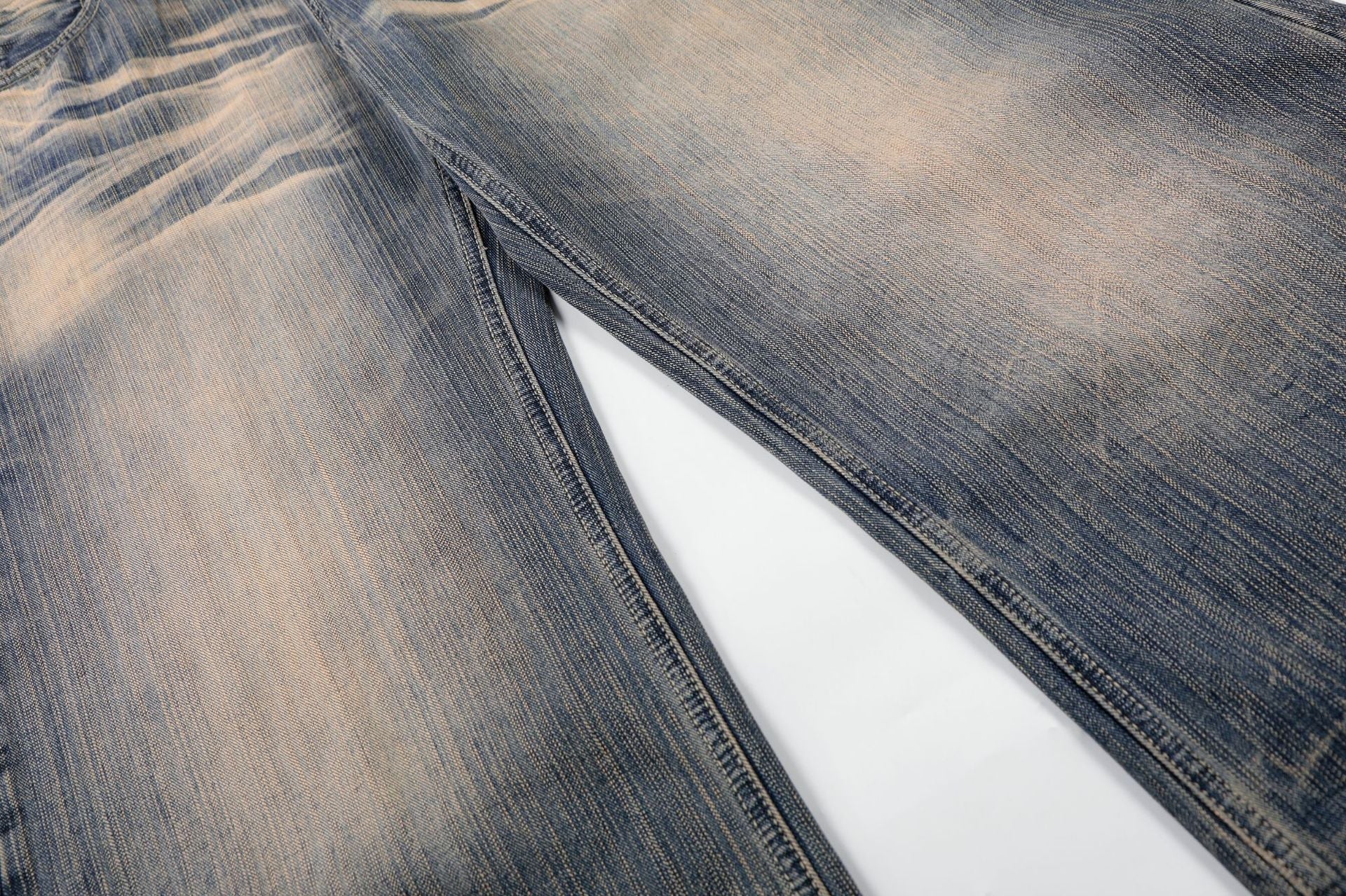 Washed Whisker Wide Leg Denim Jeans