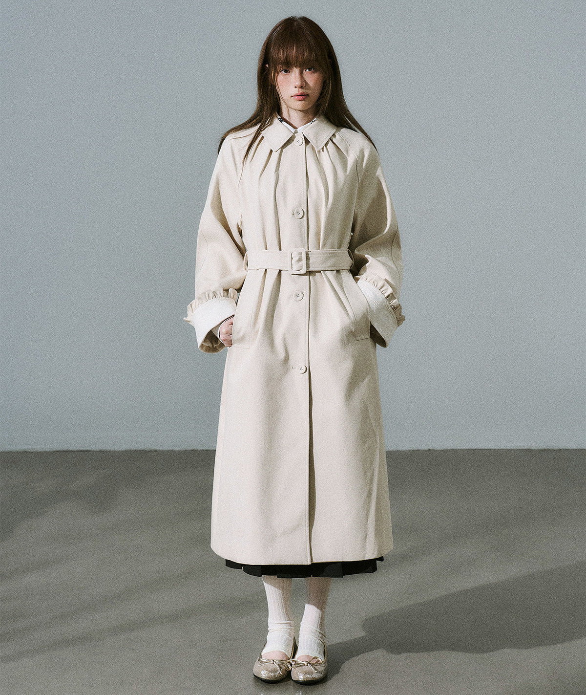 Lyocell Cotton Flower Bud Patchwork Ruffle Coat