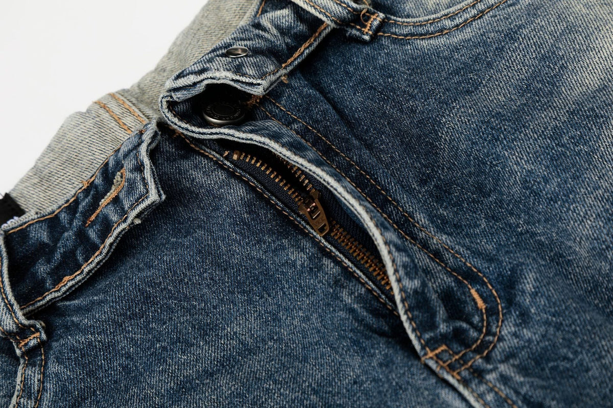 Washed Whiskers Lightning Wide Leg Denim Jeans
