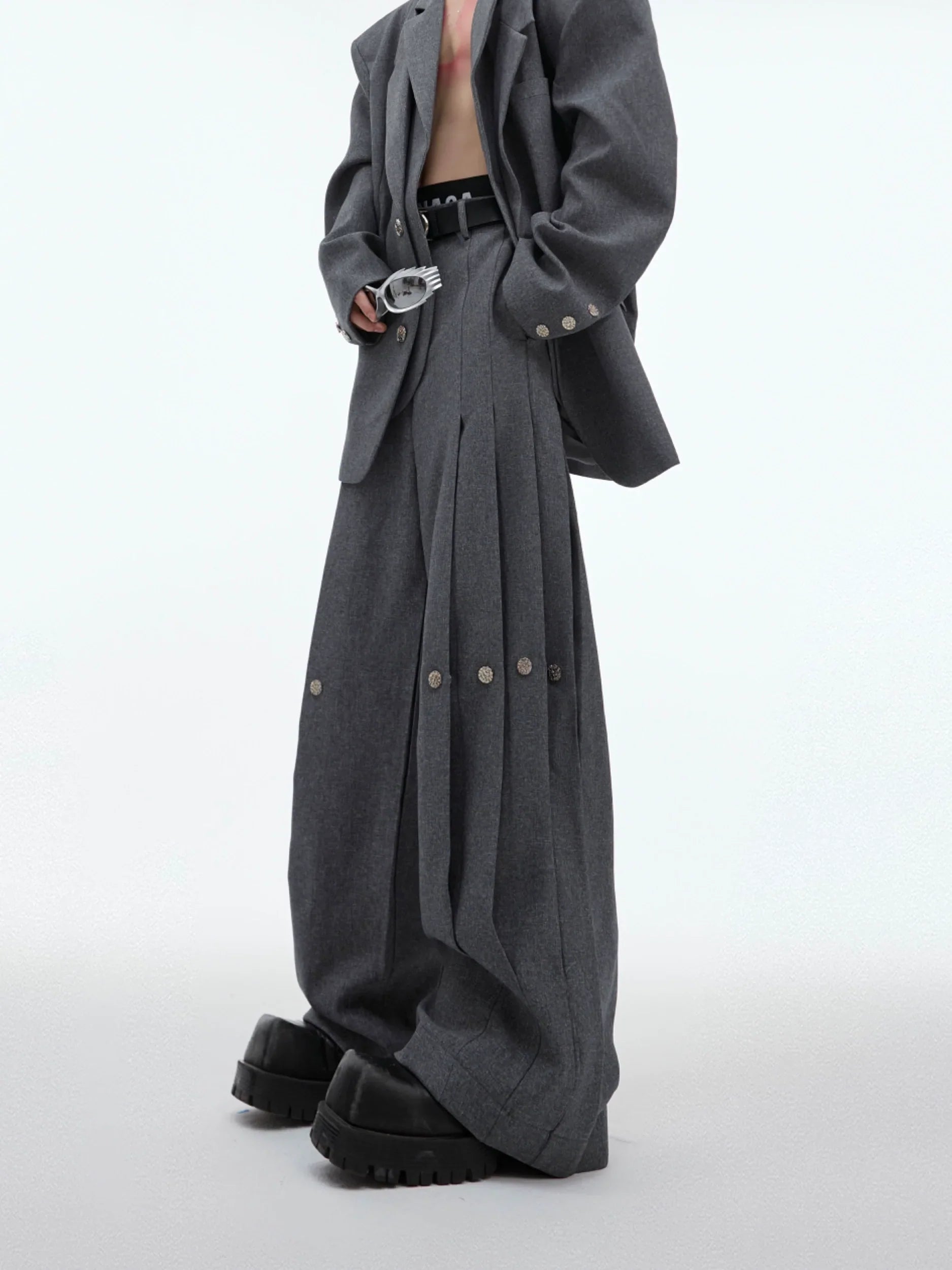 Double-layer Design Oversize Tailored Jacket & Wide Leg Pleats Trousers Setup