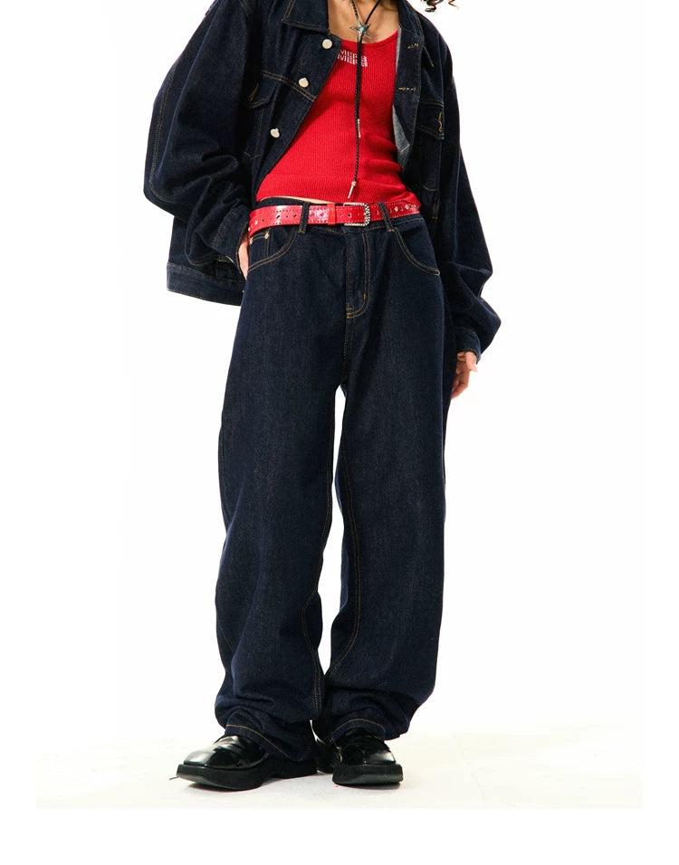 Button Oversize Denim Jacket & Wide Leg Denim Jeans Setup