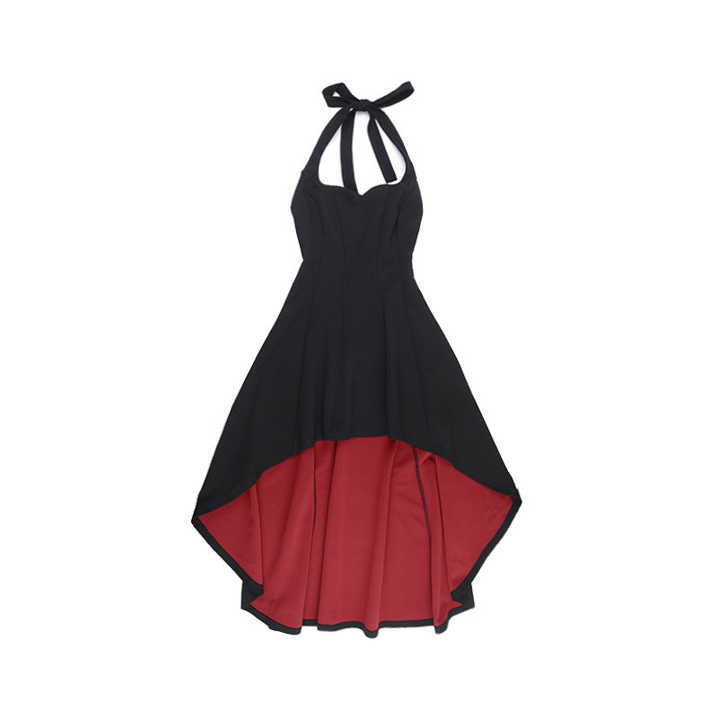 Halloween Gothic Black & Red Asymmetrical Midi Dress