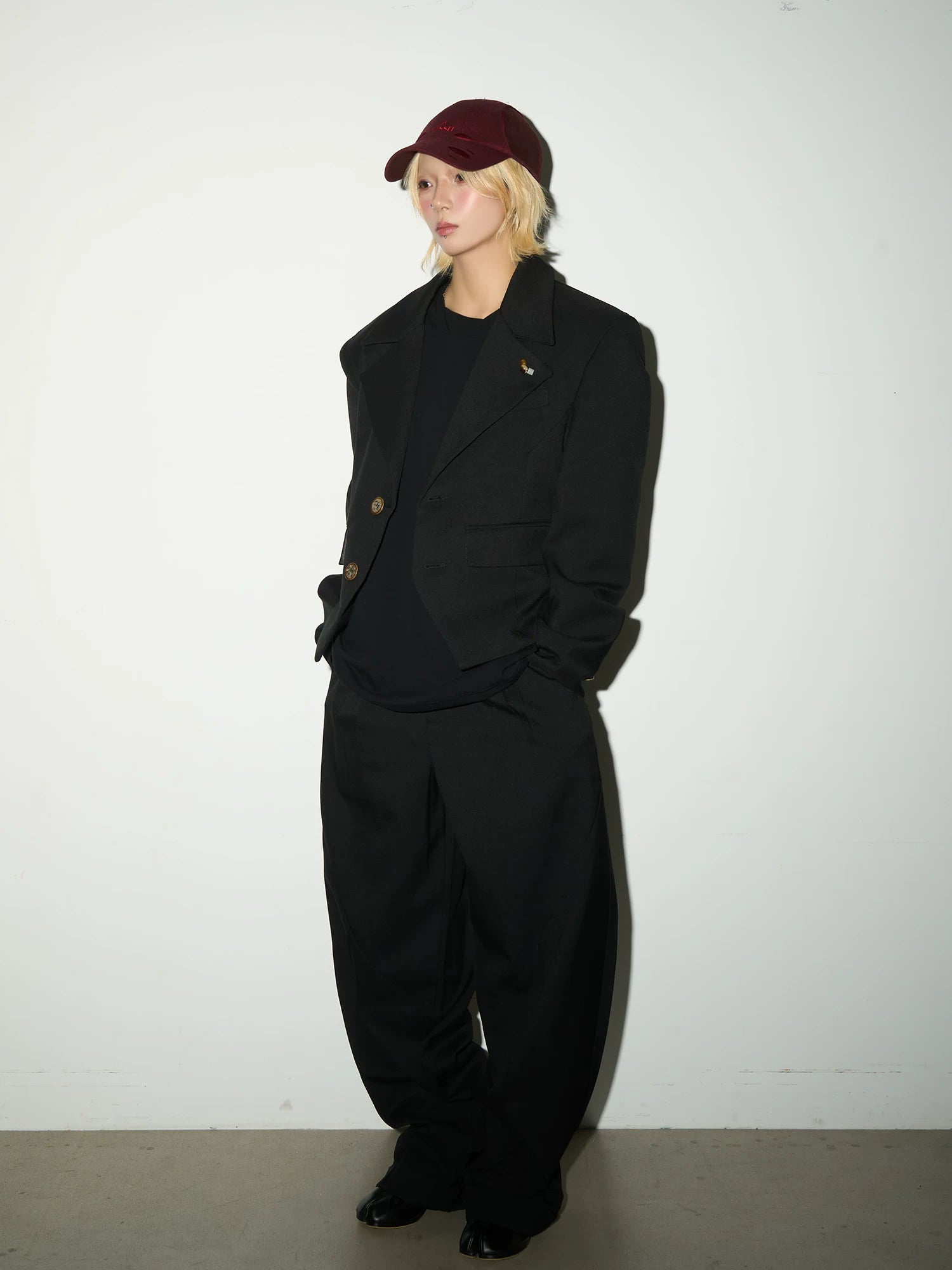Shoulder-Pad Button Tailored Jacket & Wide Leg Trousers Setup