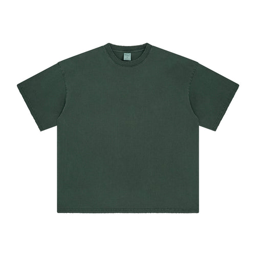Washed Dyed Oversize Damage Kurzarm-T-Shirt & Kurze Sweatpants Set - Dunkelgrün / S / Top