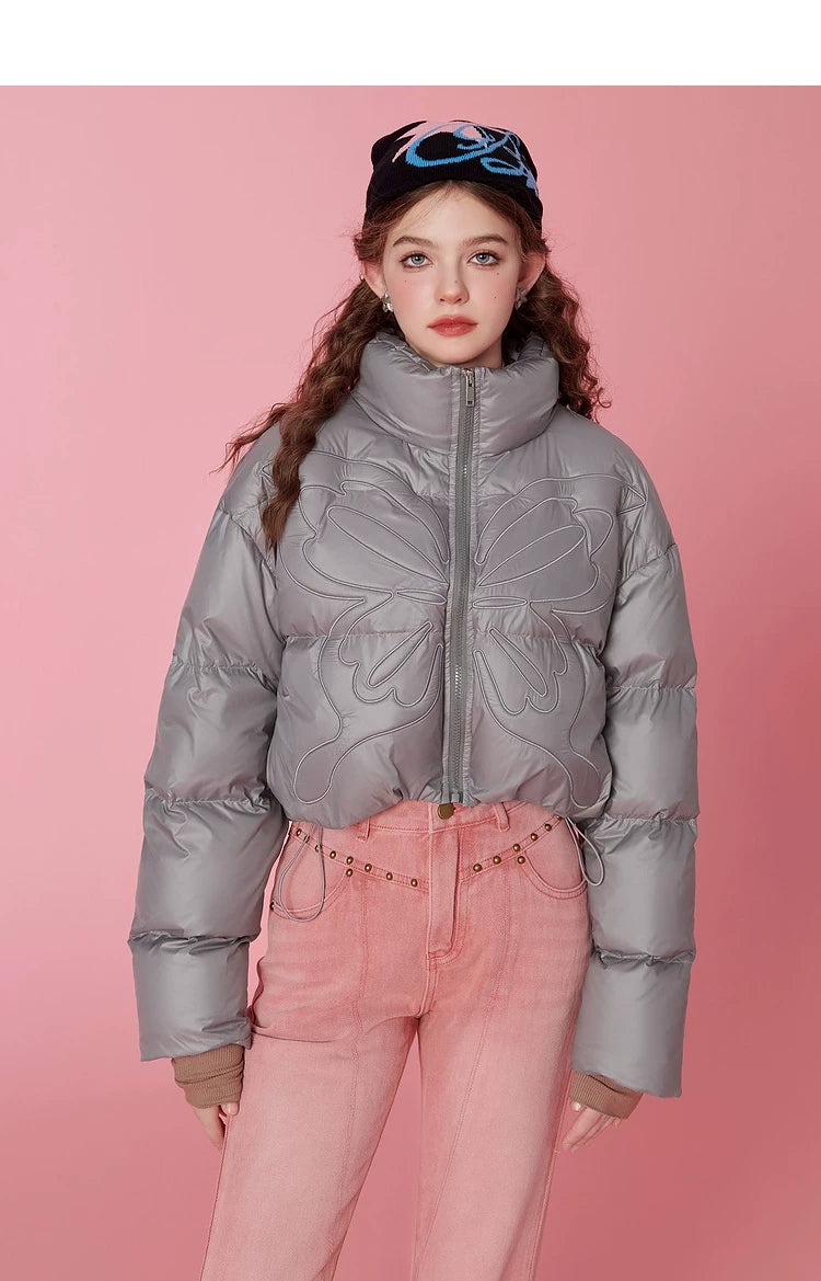 High-Neck Short White Duck Down Jacket