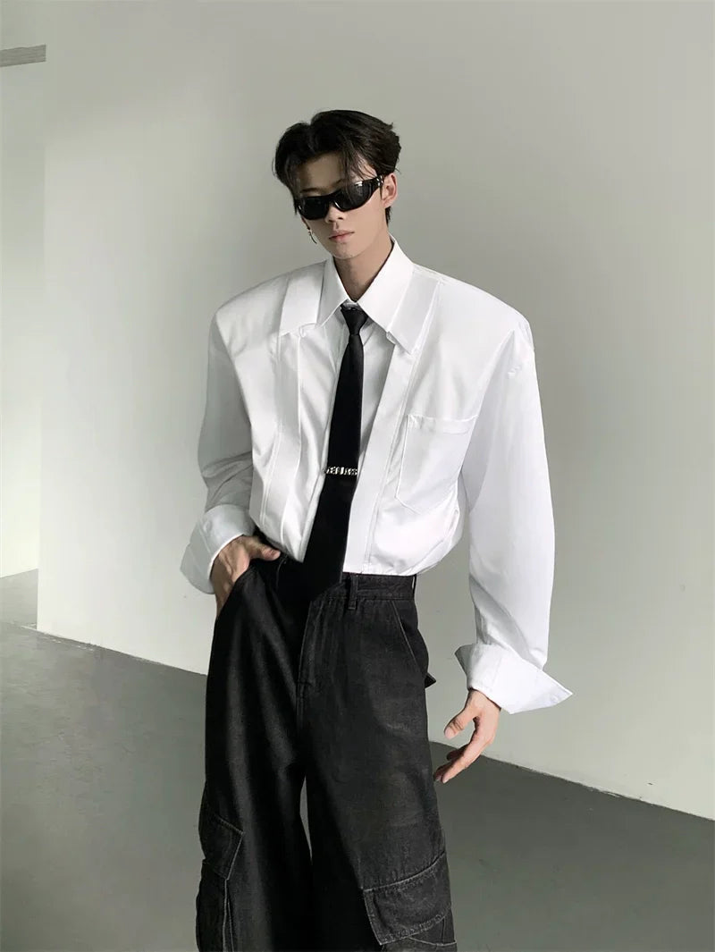 Solid Color Lapel Design Long Sleeve Shirt