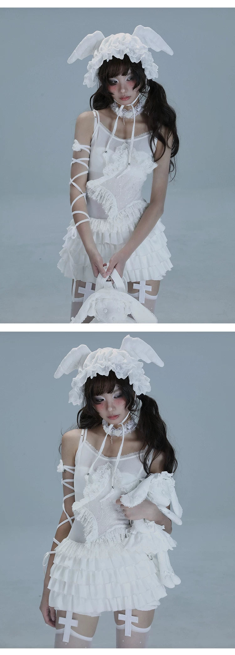 Lace Spaghetti Strap Tiered Ruffle Oversize Short Dress & Underwear Set