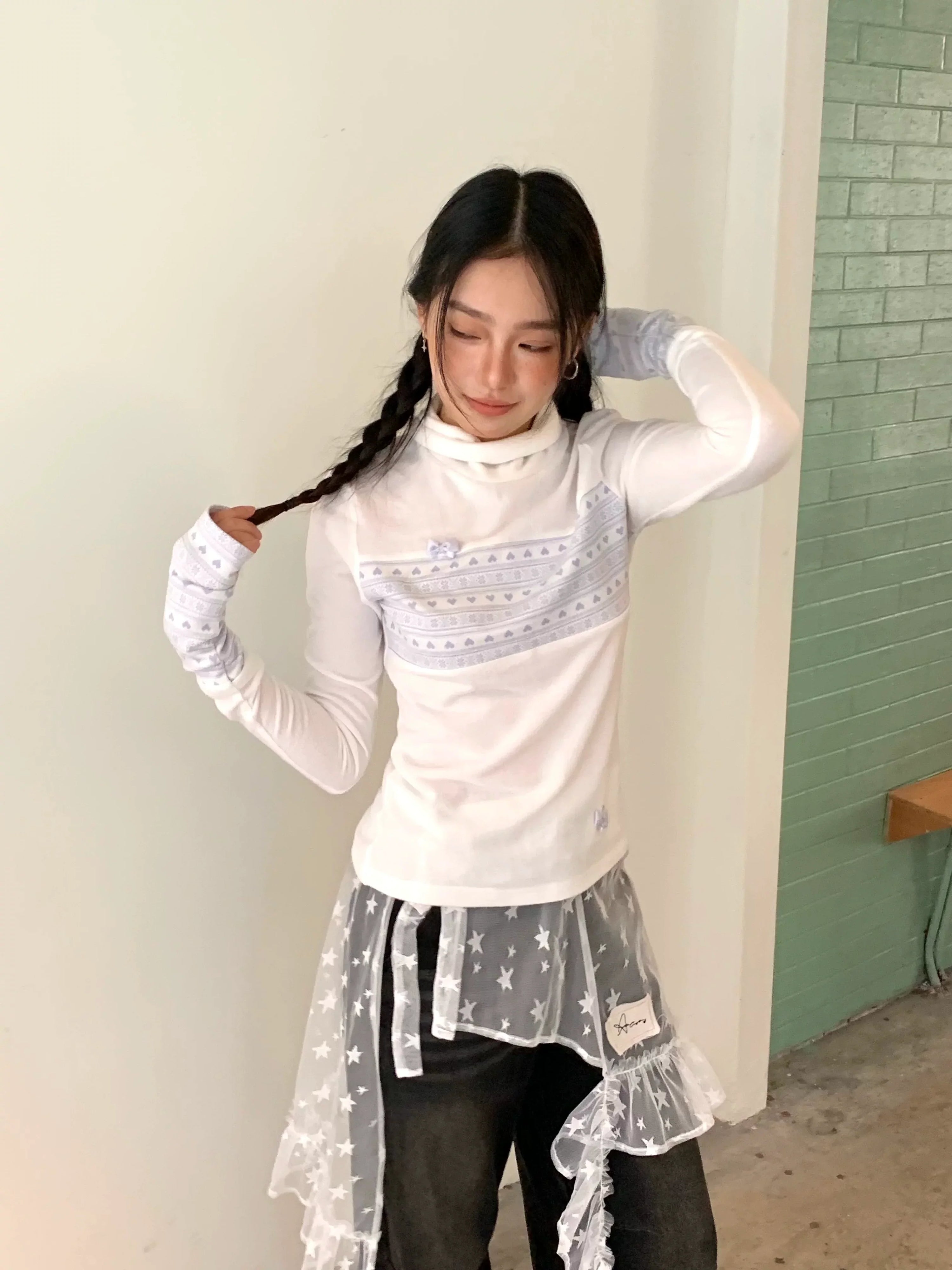 Star Mesh Lace Trim Layered Short Skirt