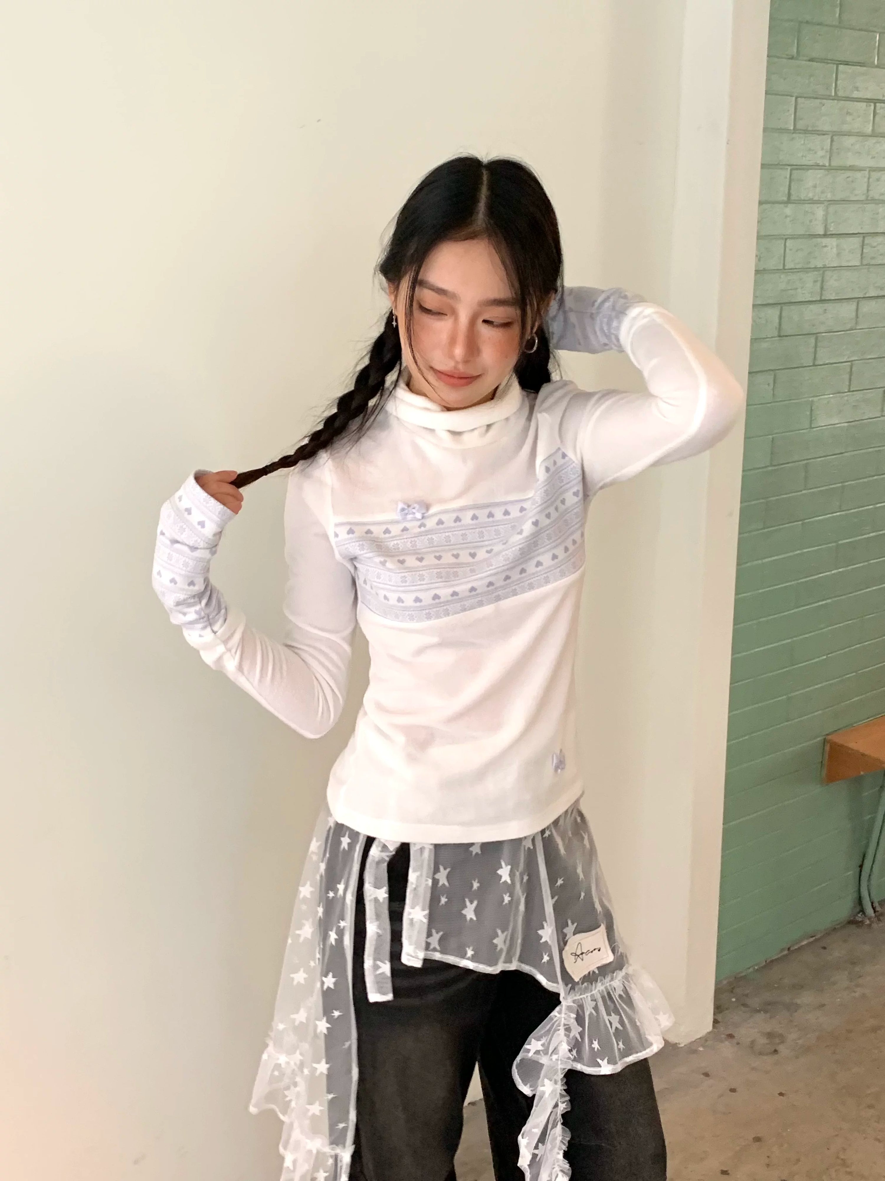 Star Mesh Lace Trim Layered Short Skirt