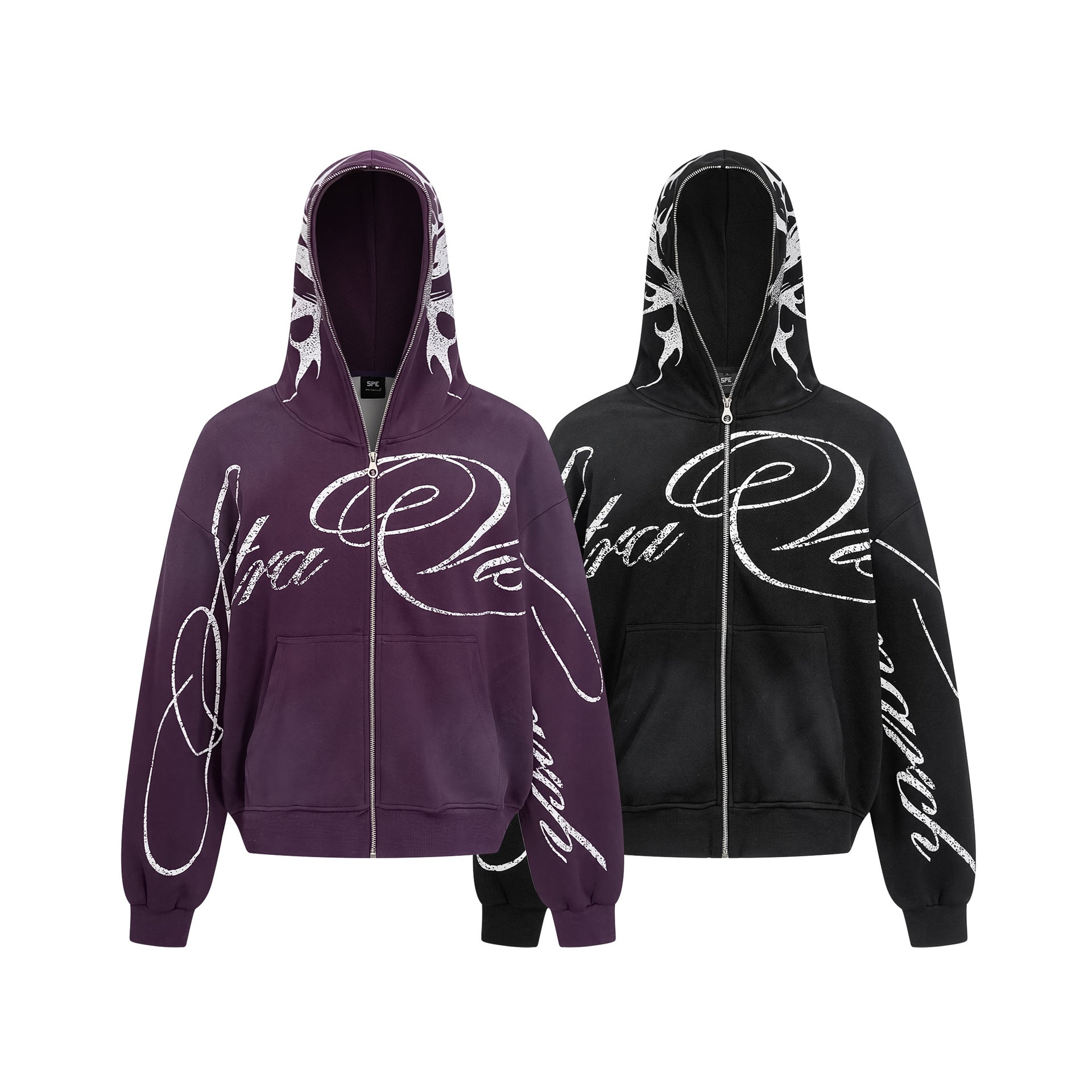 Letter Tribal Print Zipper Hoodie