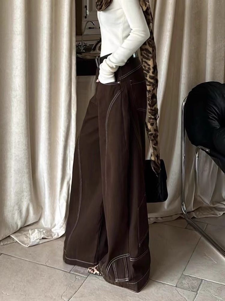 Retro High-Waisted Brown Wide-Leg Jeans