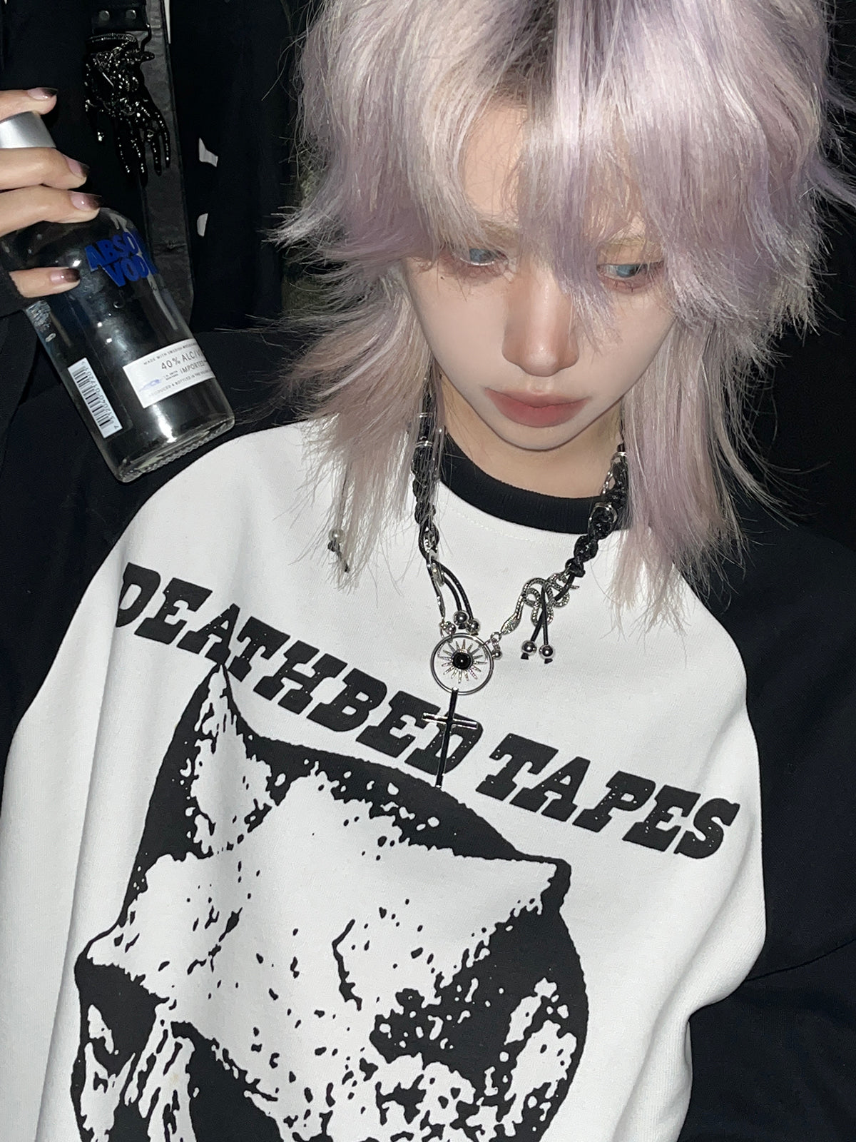 Skull Print Oversize Raglan Sleeve Sweatshirt
