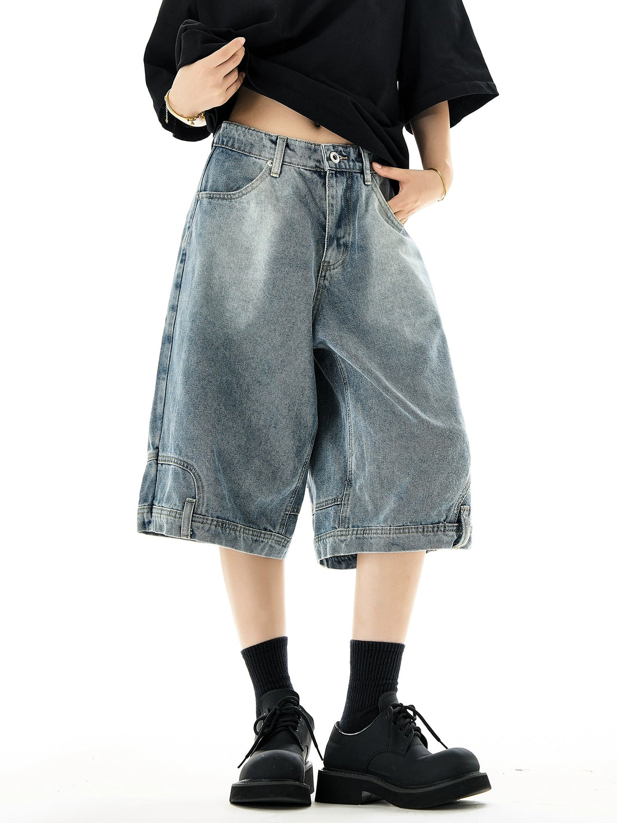Wide Leg Denim Shorts