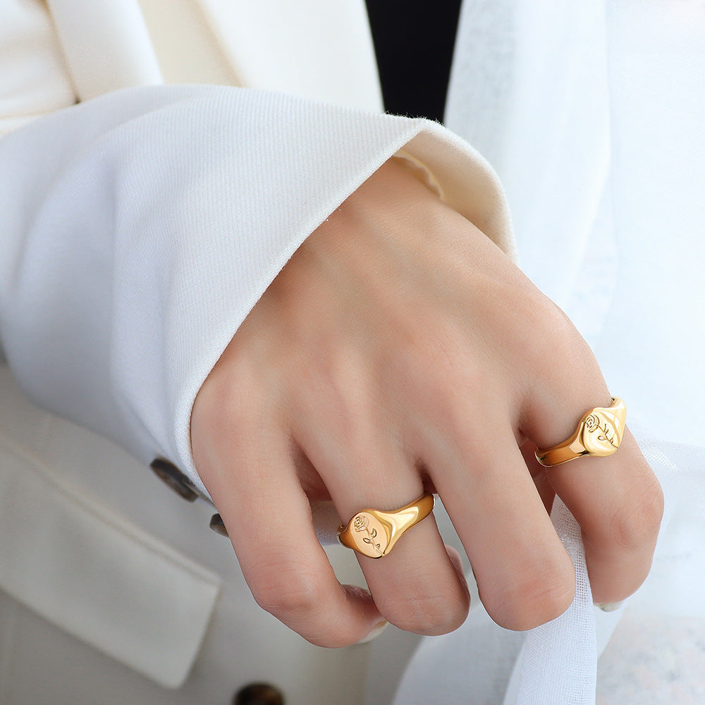 French Style Rose Index Finger Ring, Gold Tone Floral Design Band, Women's Fashion Jewelry, Elegant Statement Piece, Ideal Gift for Her, Best Seller in Dainty Rings, Trendy Stackable Accessory.