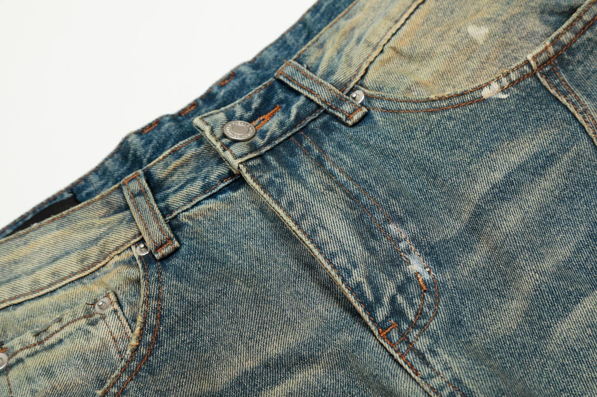 Dirty Washed Curved Wide Leg Denim Jeans