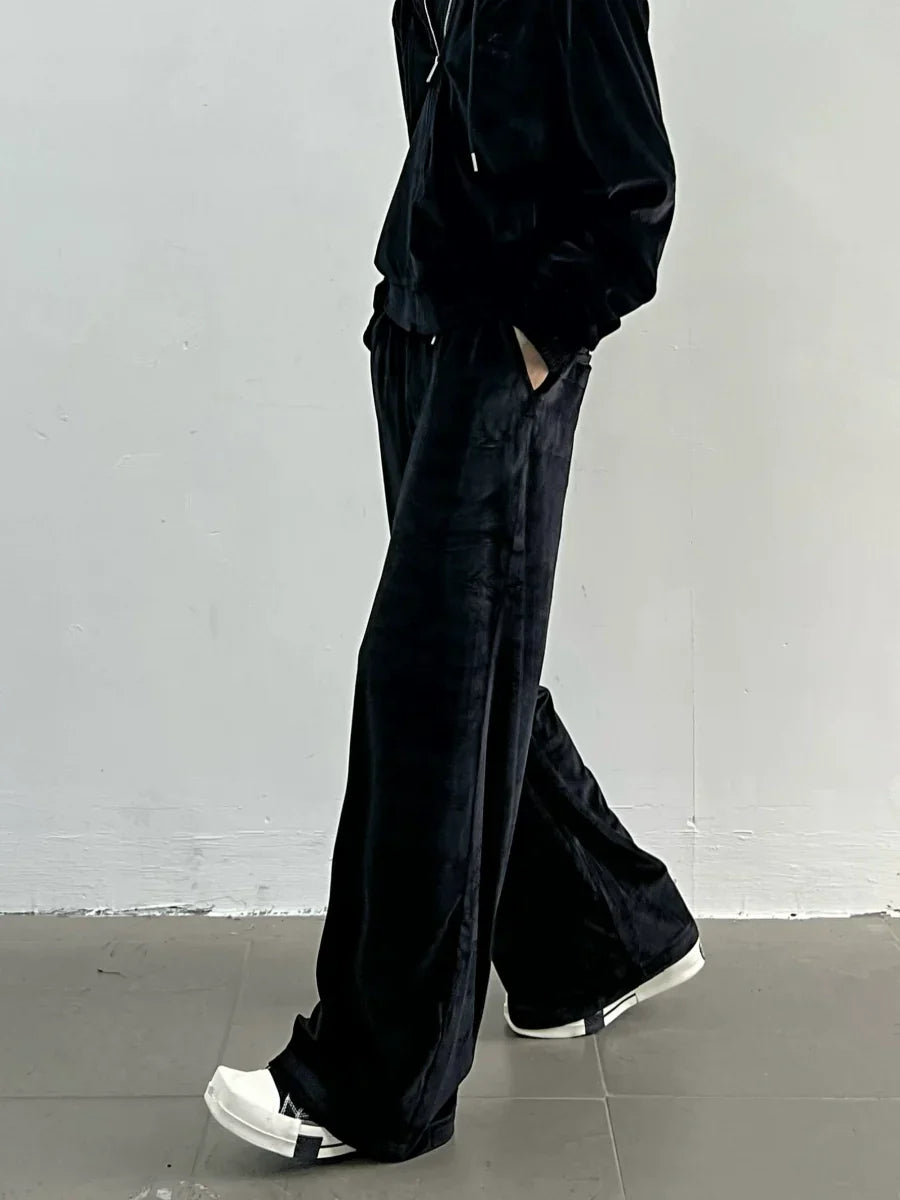 Corduroy Zipper Hoodie & Wide-leg Corduroy Pants Setup