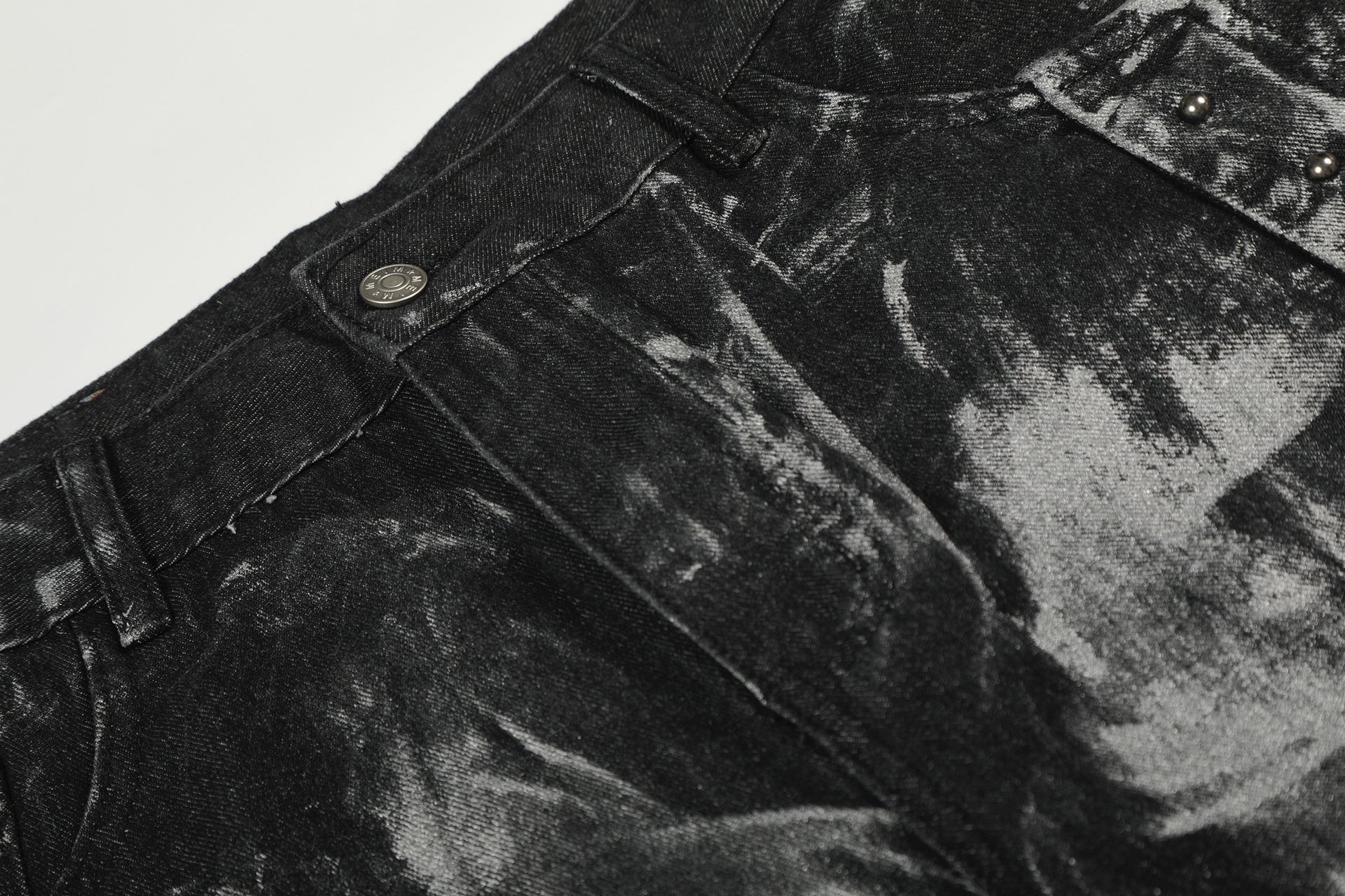 Paint Studs Curved Denim Jeans