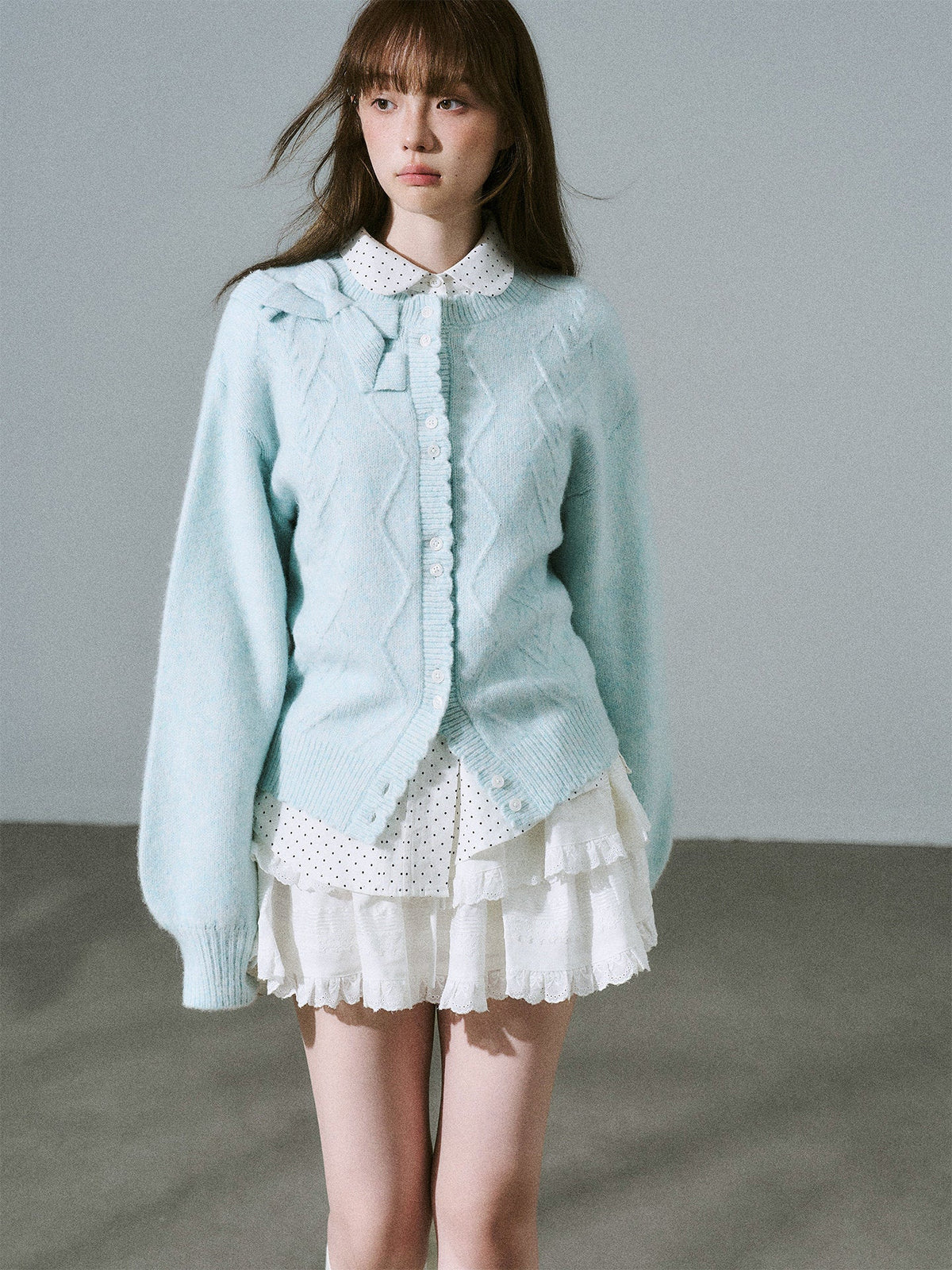Moonlight Silhouette Bow Detail Wool Knit Cardigan