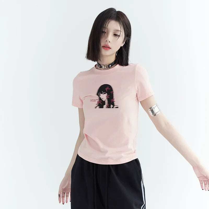 Girl Print Slim Fit Sleeve T-Shirt