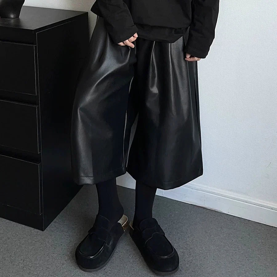 PU Leather Wide Leg Short