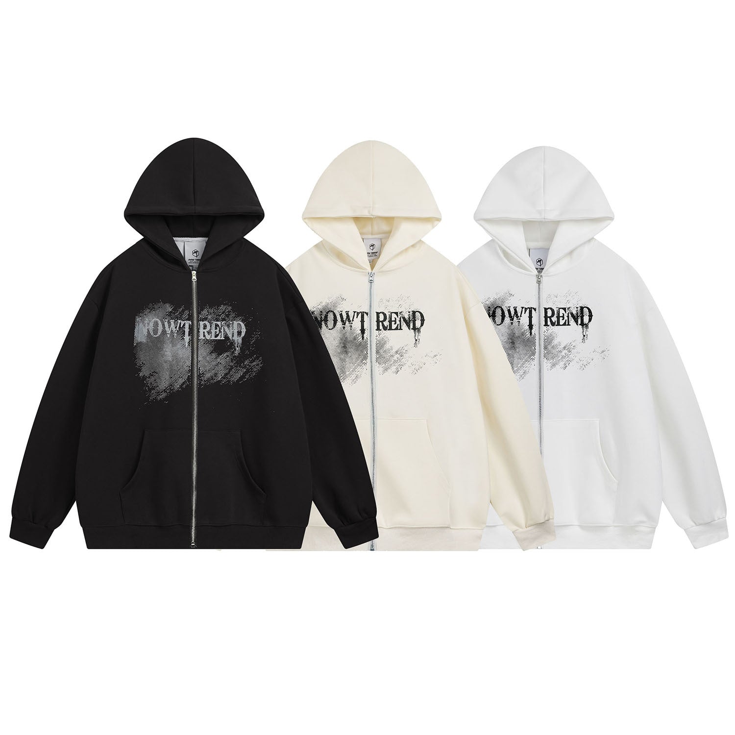 Oversized hoodie met rits en fleecevoering met letterprint
