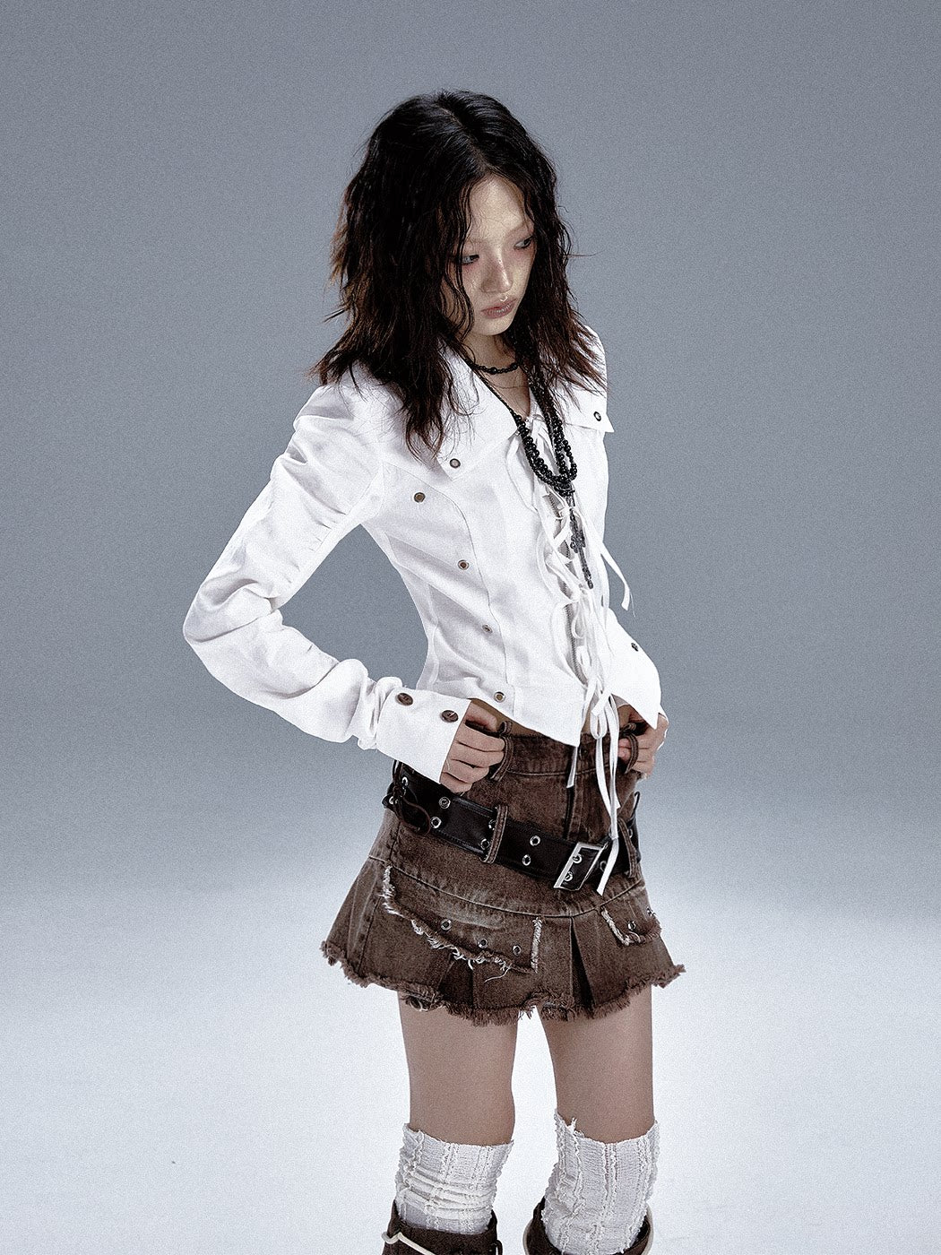 Cutout Tie-Waist Long Sleeve Shirt