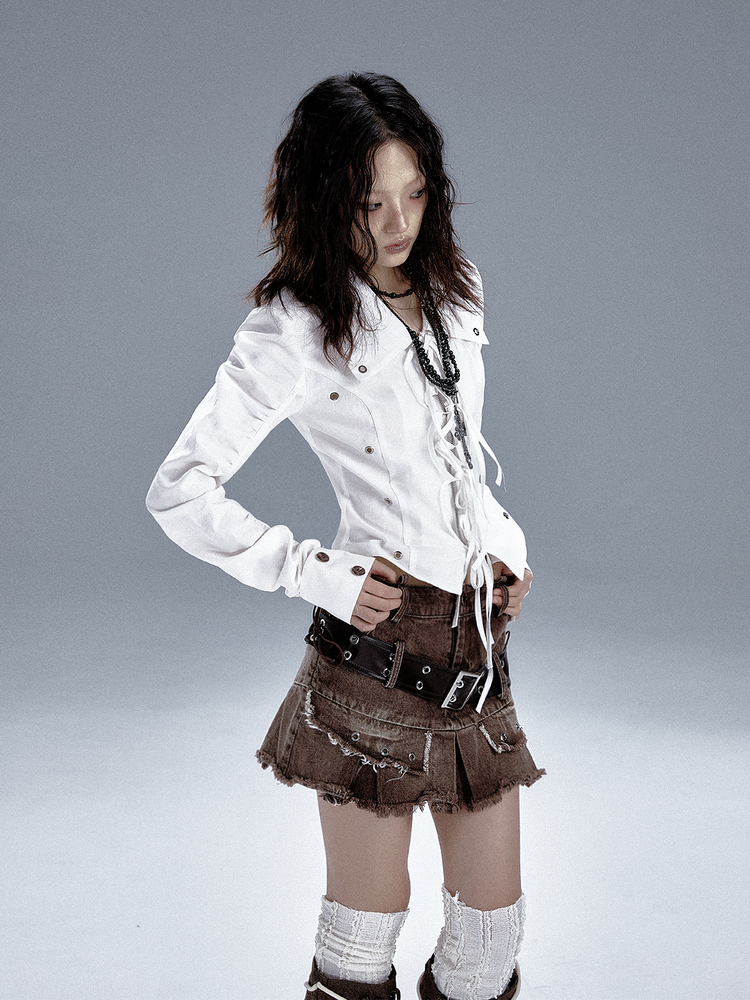 Cutout Tie-Waist Long Sleeve Shirt
