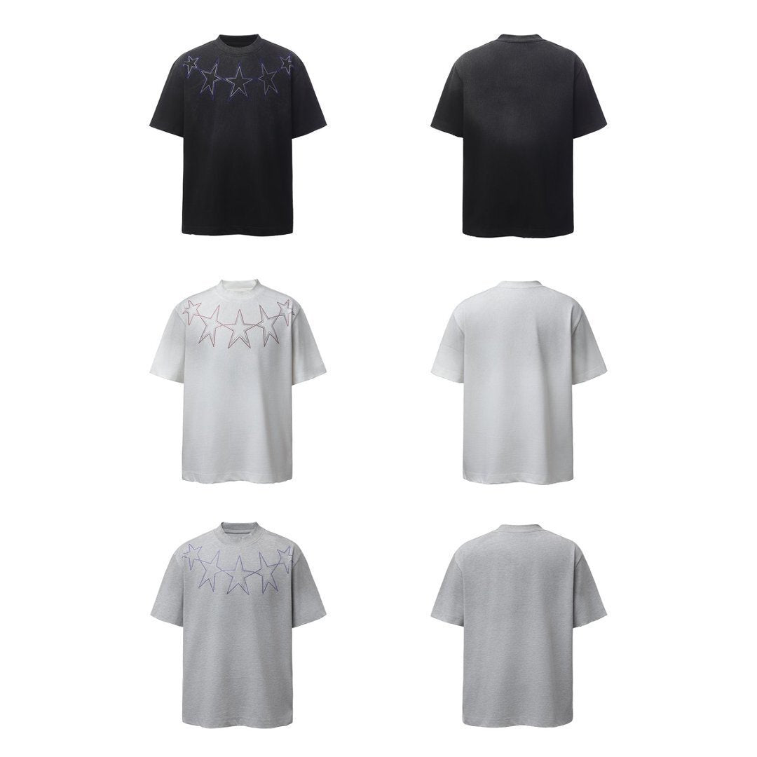 Star Rhinestone Dirty Dye Washed Short Sleeve T-Shirt