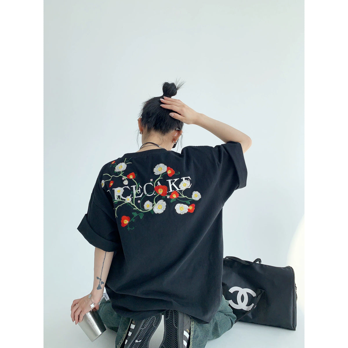 Oversized Flower Print Short Sleeve T-Shirt