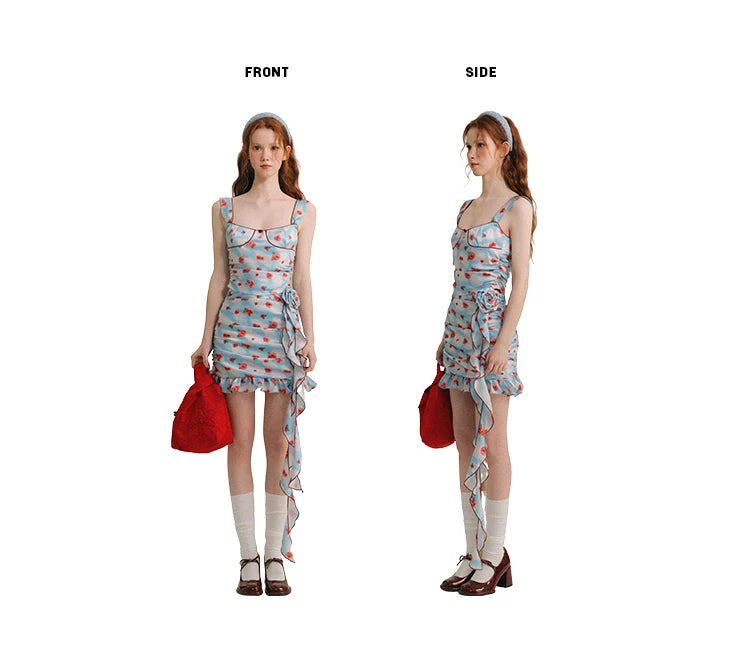 Hand Painted Rose Floral Camisole & Short Skirt Setup