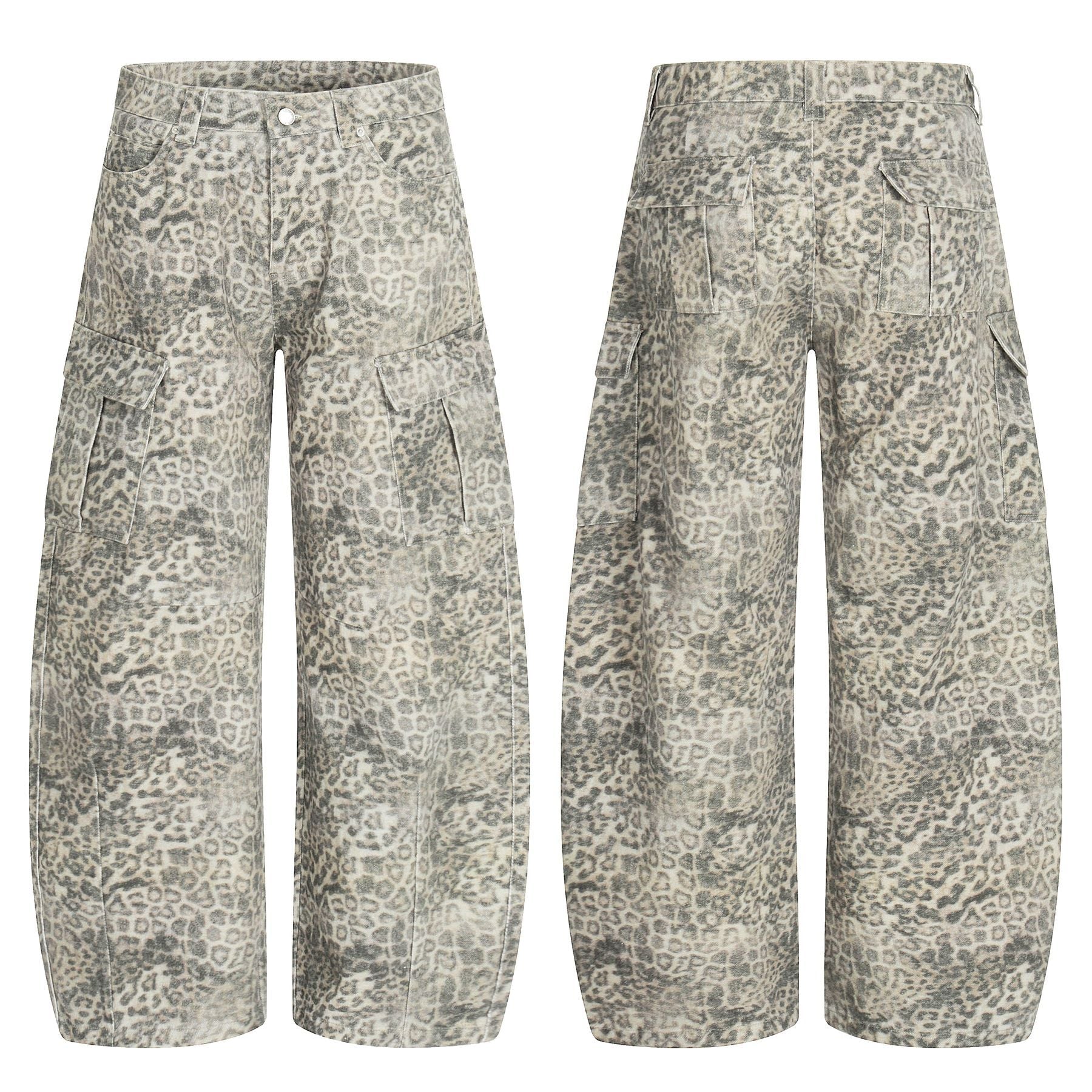 Leopard Multi-Pocket Wide Leg Cargo Pants