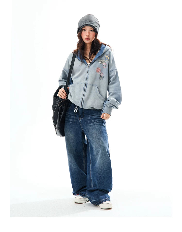 Washed Oversize Zip-Up Hoodie