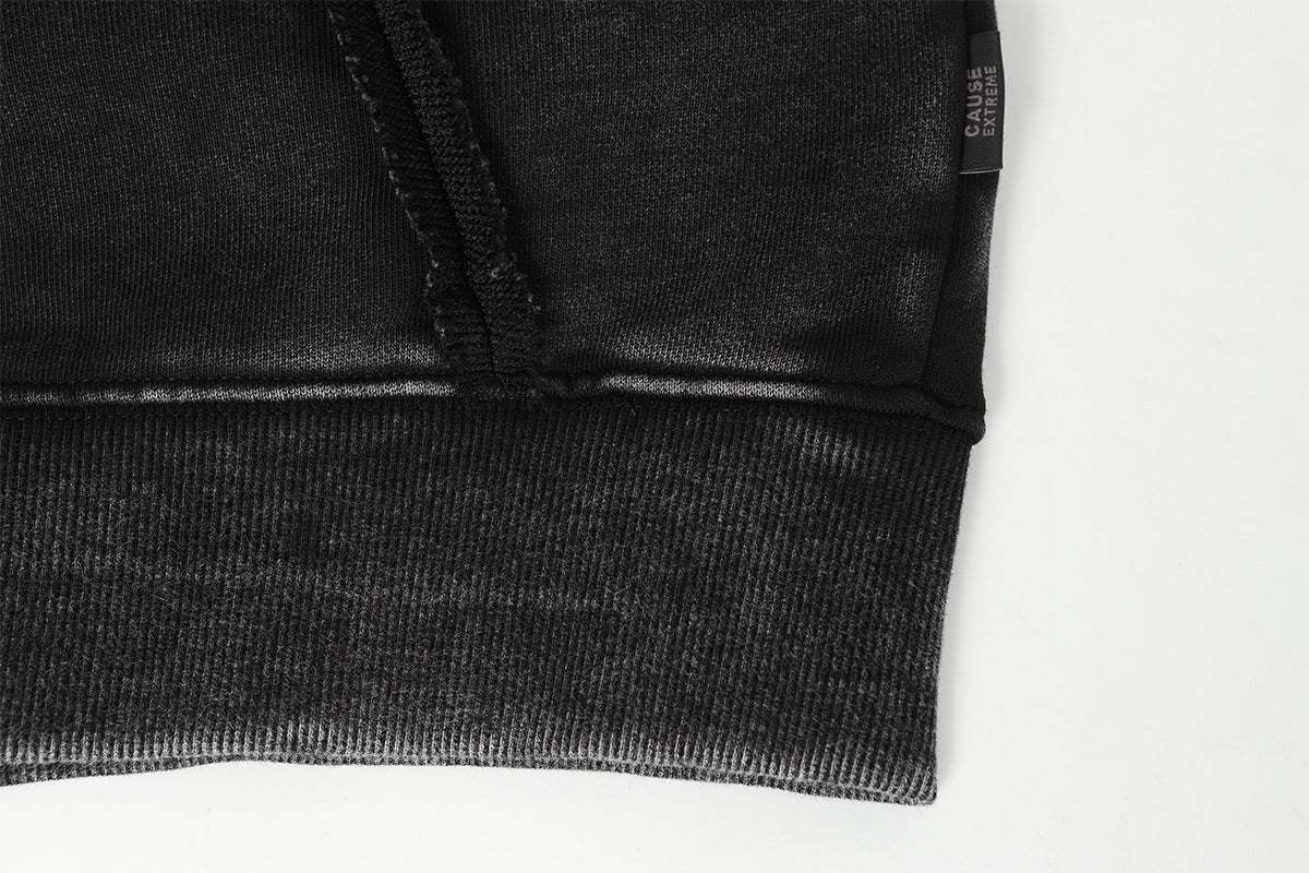 Washed Asymmetrical Zipper Detail Hoodie