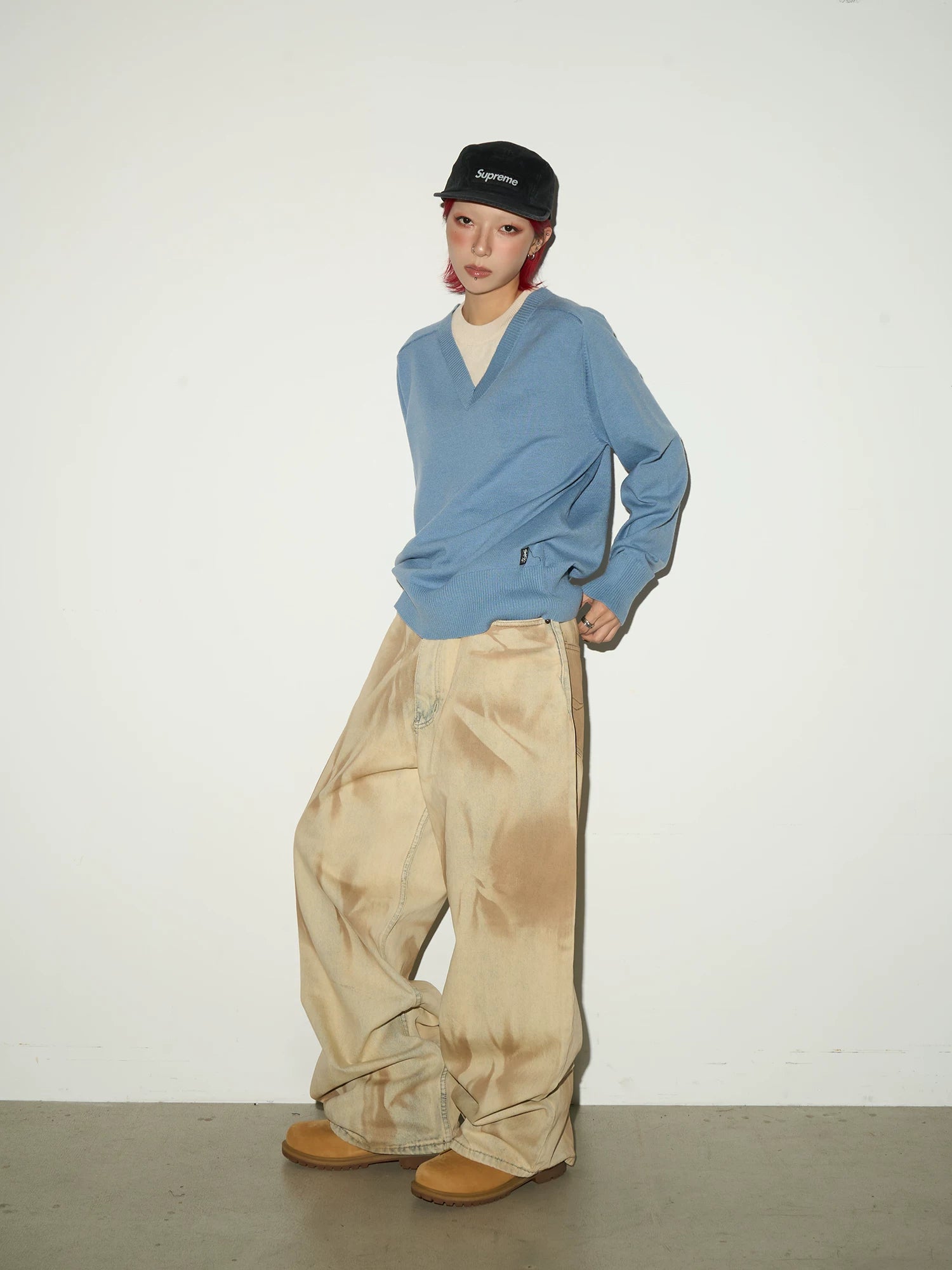 Tie-Dye Washed Damage Wide Leg Denim Jeans