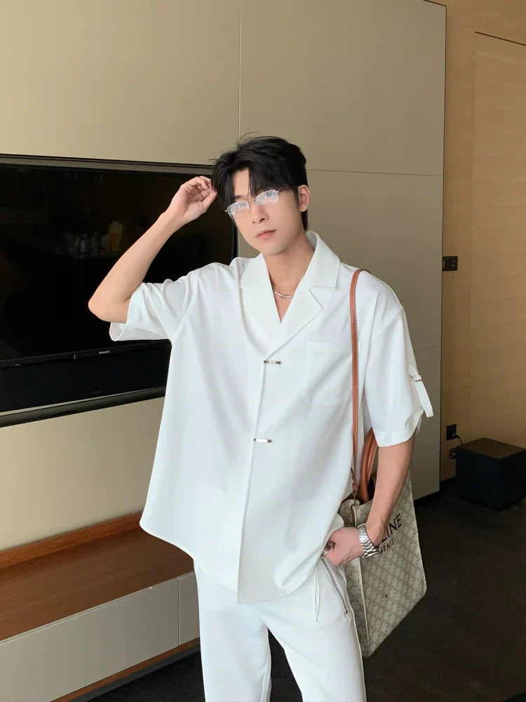 Wrinkle-Free Cuban Collar Short Sleeve Shirt