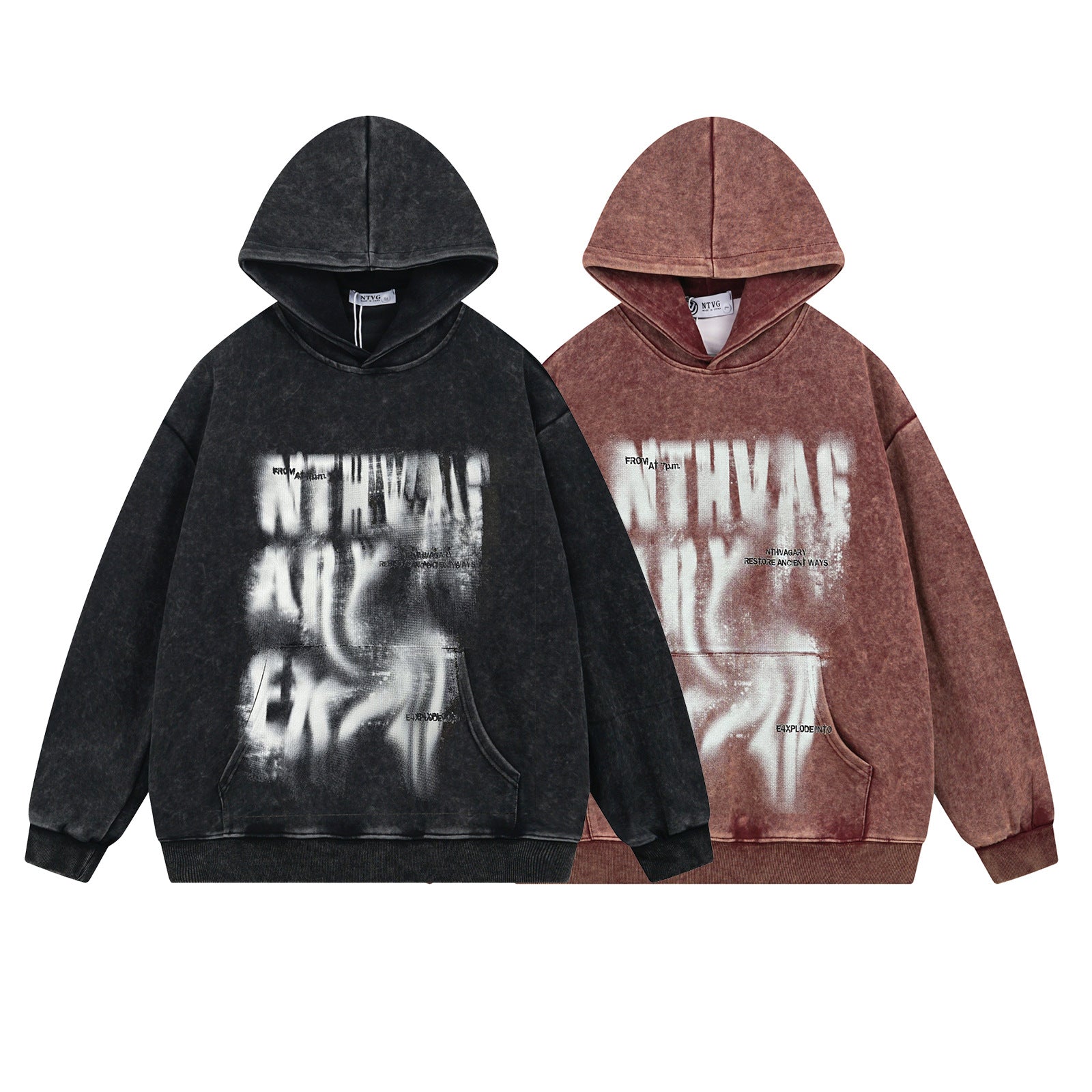 Washed Letter Print Oversize Hoodie
