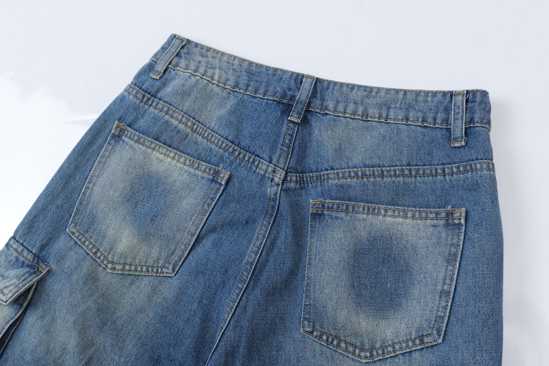 Washed Multi Pocket Cargo Denim Jort