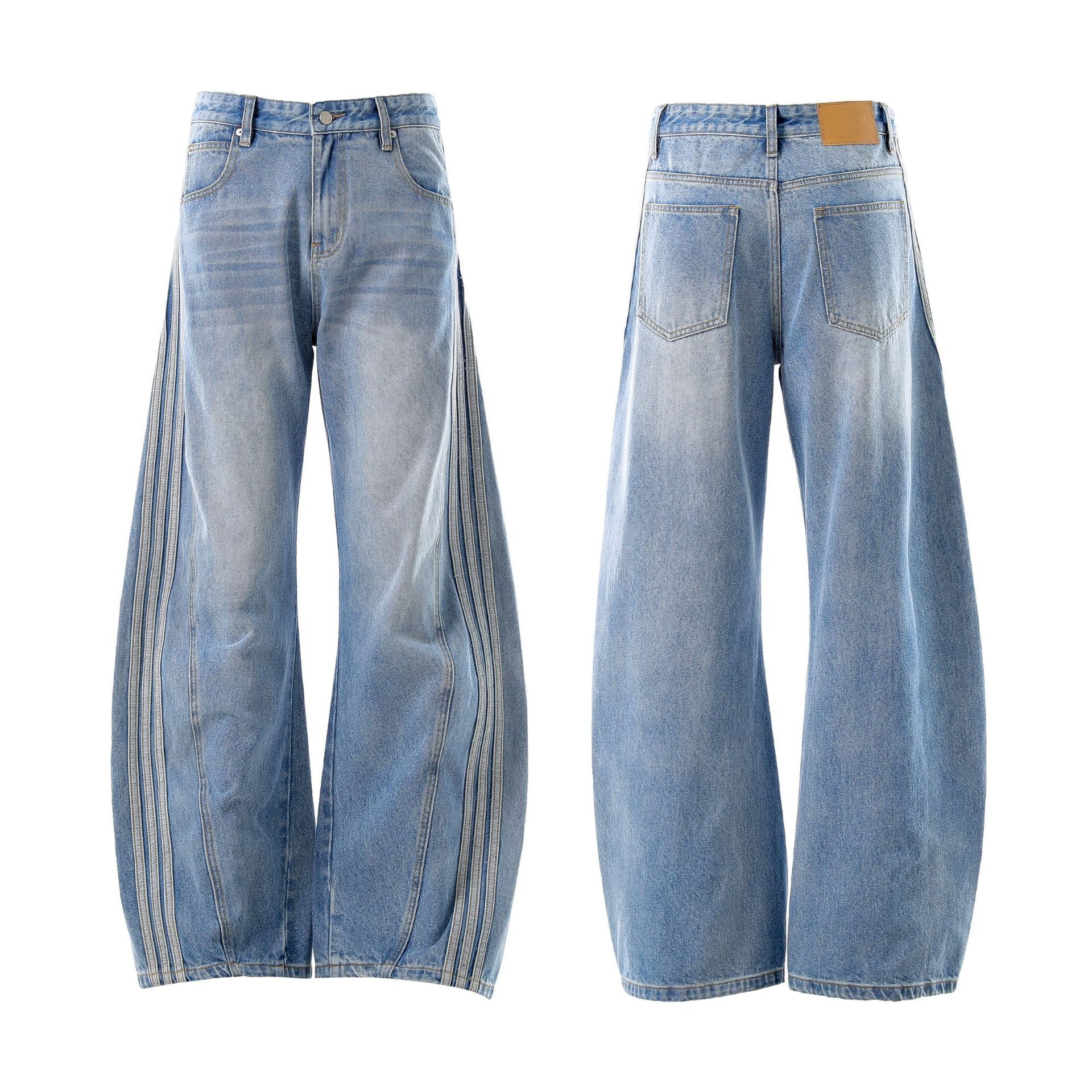 Washed Whisker Pin Tuck Wide Leg Denim Jeans