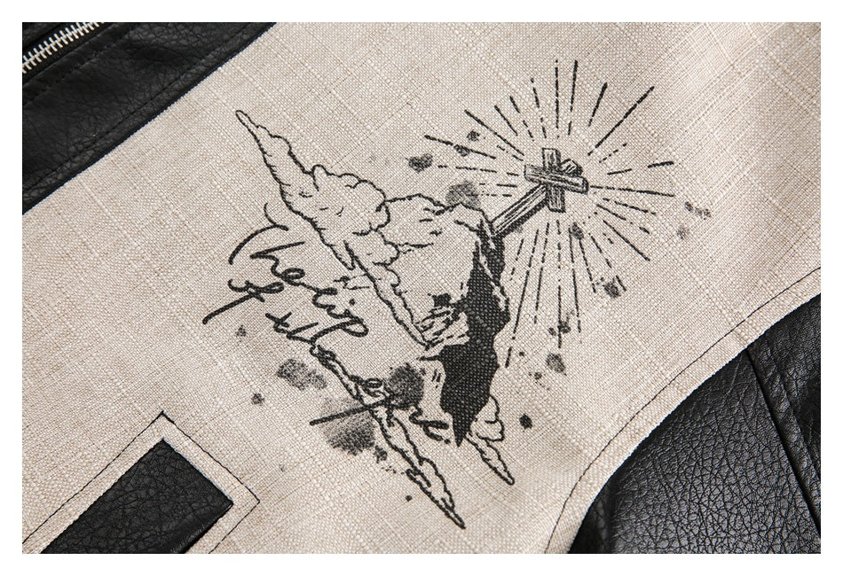 Veste de baseball unisexe rétro avec manches en cuir